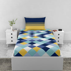 Loreto Cotton Single Bedsheet | Vivid Blue and Yellow Checkered