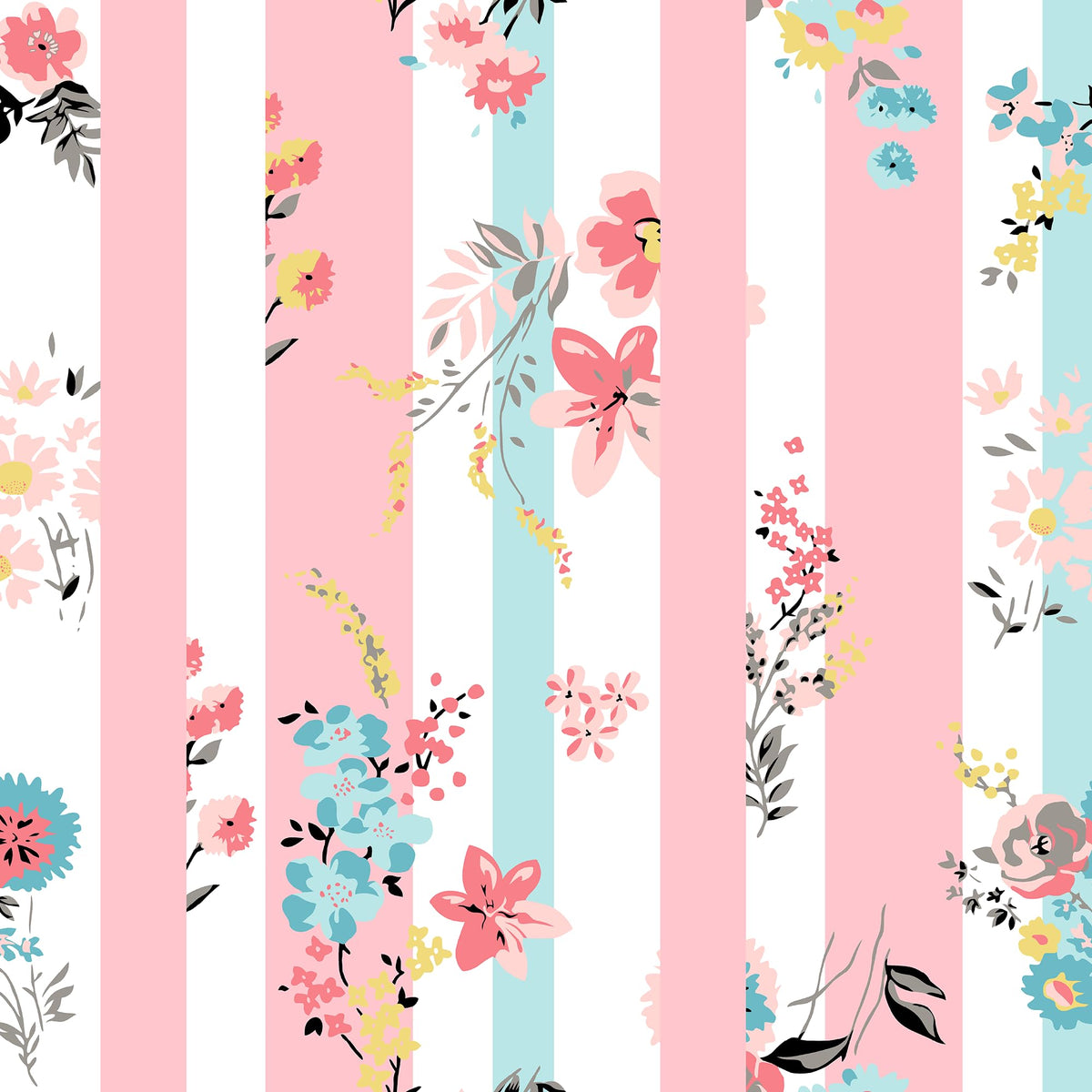 Loreto Blush Pink Floral Stripes Cotton Cushion Covers | Set of 3 | 16 x 16 Inches - main product image
