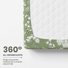 Green Floral Whisper 144 TC 100% Cotton Elastic Fitted Single Bedsheet with 1 Pillow Cover - 78 x 36 Inches