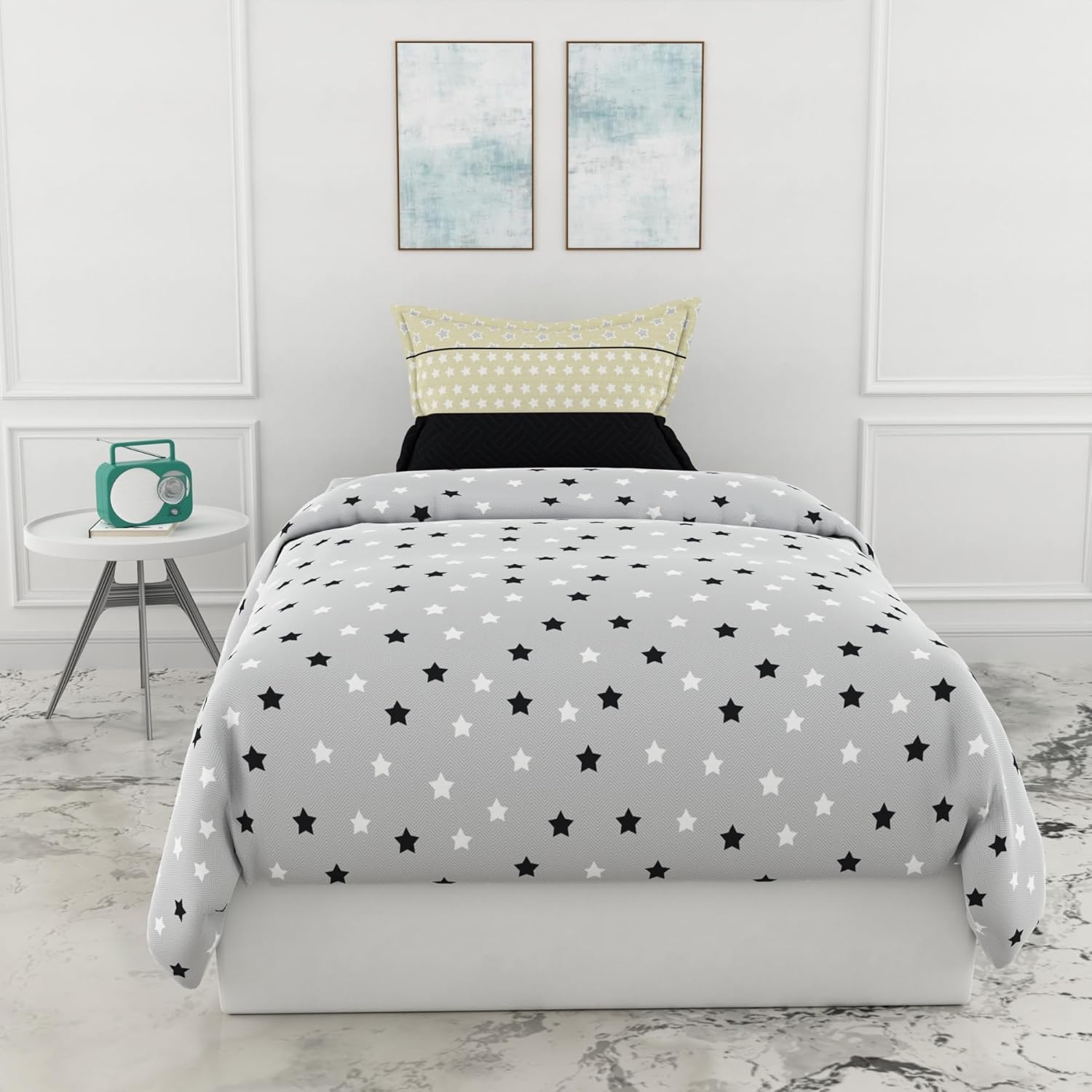 Loreto Cotton Single Bedsheet | Grey Midnight Stars