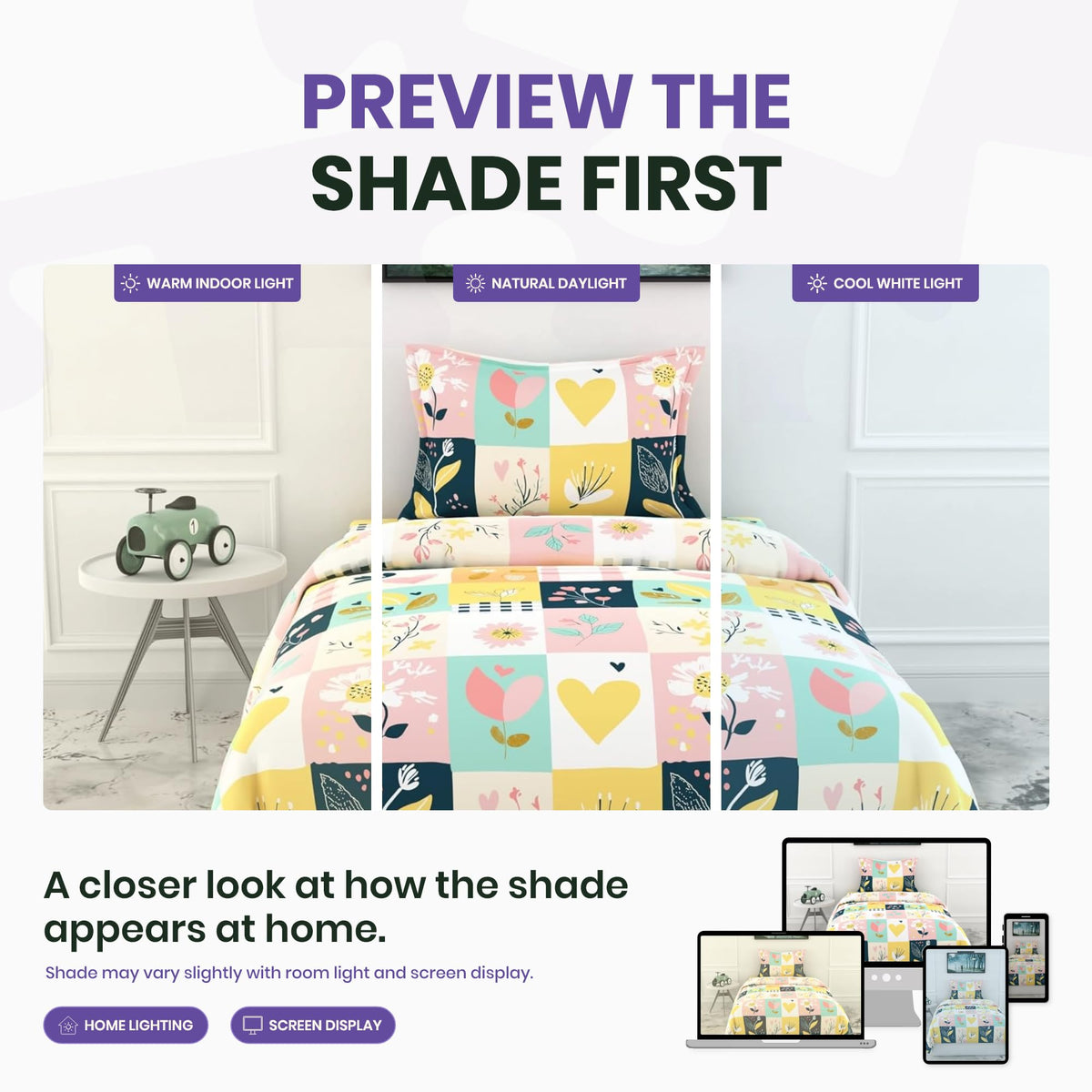 Pastel Garden 100% Cotton Single Bed Bedsheet with Pillow Cover | 186 TC Percale Weave | Soft, Durable & Breathable Flat Sheet 58 x 88 Inches