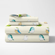 Multicolor Birds on Soft Beige 186 TC Cotton Double Bedsheet, 90 x 90 Inches - Soft Percale Weave with 2 Pillow Covers, Durable & Breathable