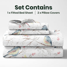 Blush Pink & Blue Bird 186 TC Cotton Fitted King Size Bedsheet with 2 Pillow Covers - 78 x 72 Inches | Soft, Breathable & All-Around Elastic