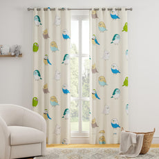 Multicolor Birds Door Curtain - Cotton Set of 1 (4 x 7 ft)