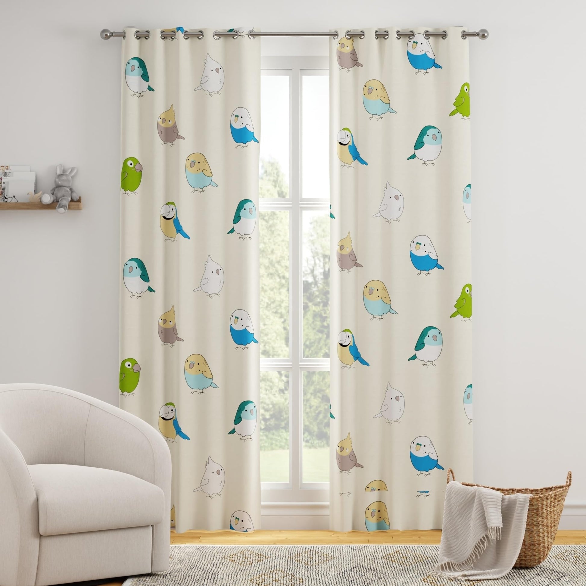 Multicolor Birds Door Curtain - Cotton Set of 1 (4 x 7 ft)