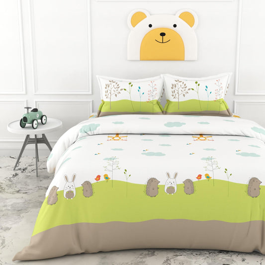 Playful Pals Double Bedsheet - 186 TC 100% Cotton with 2 Pillow Covers (90 x 90 Inches)