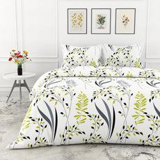 Olive & Charcoal Leaf 186 TC Cotton Fitted Bedsheet for King Size Bed with 2 Pillow Covers - Deep Pocket Elastic, 78 x 72 Inches