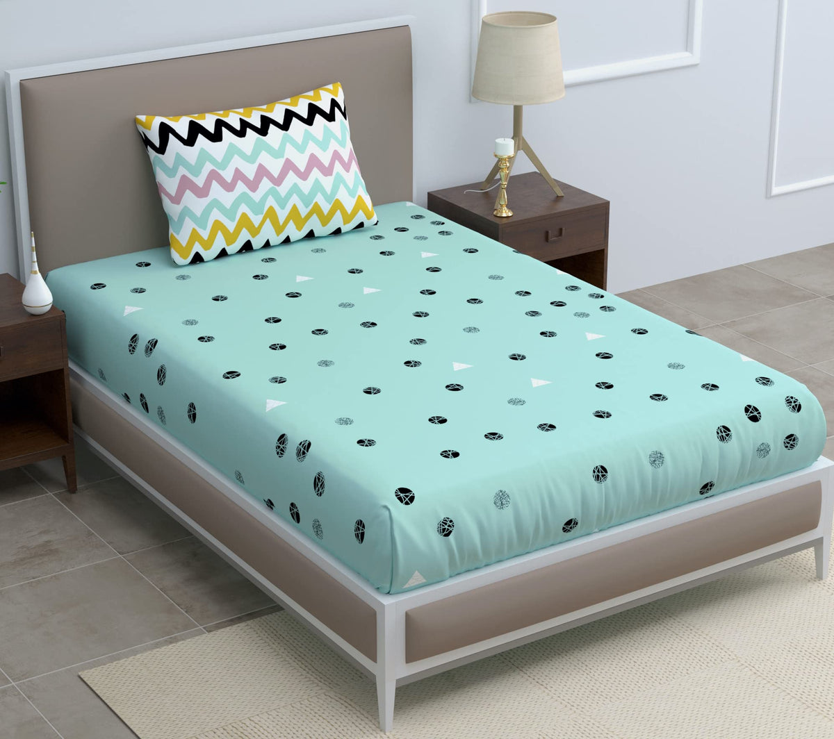 Loreto Multi Colour Single Bedsheet | 144 TC | 100% Cotton - main product image