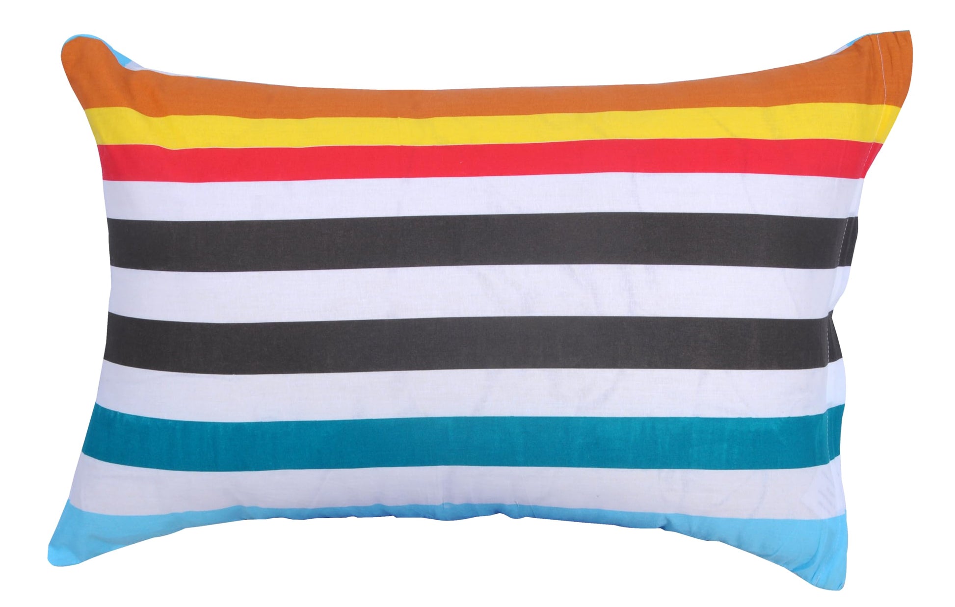 Multicolor Vibrant Stripes 144 TC Cotton Pillow Cover Set of 2 - Soft, Breathable & Durable (17 x 27 Inches)
