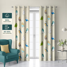 Multicolor Birds Door Curtain - Cotton Set of 1 (4 x 7 ft)