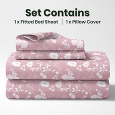 Pink Vine Blooms 144 TC 100% Cotton Elastic Fitted Single Bedsheet with 1 Pillow Cover - 78 x 36 Inches