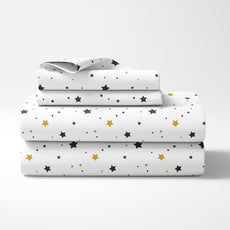 Black & Gold Stars Double Bedsheet - 210 TC 100% Cotton with 2 Pillow Covers (90 x 90 Inches)