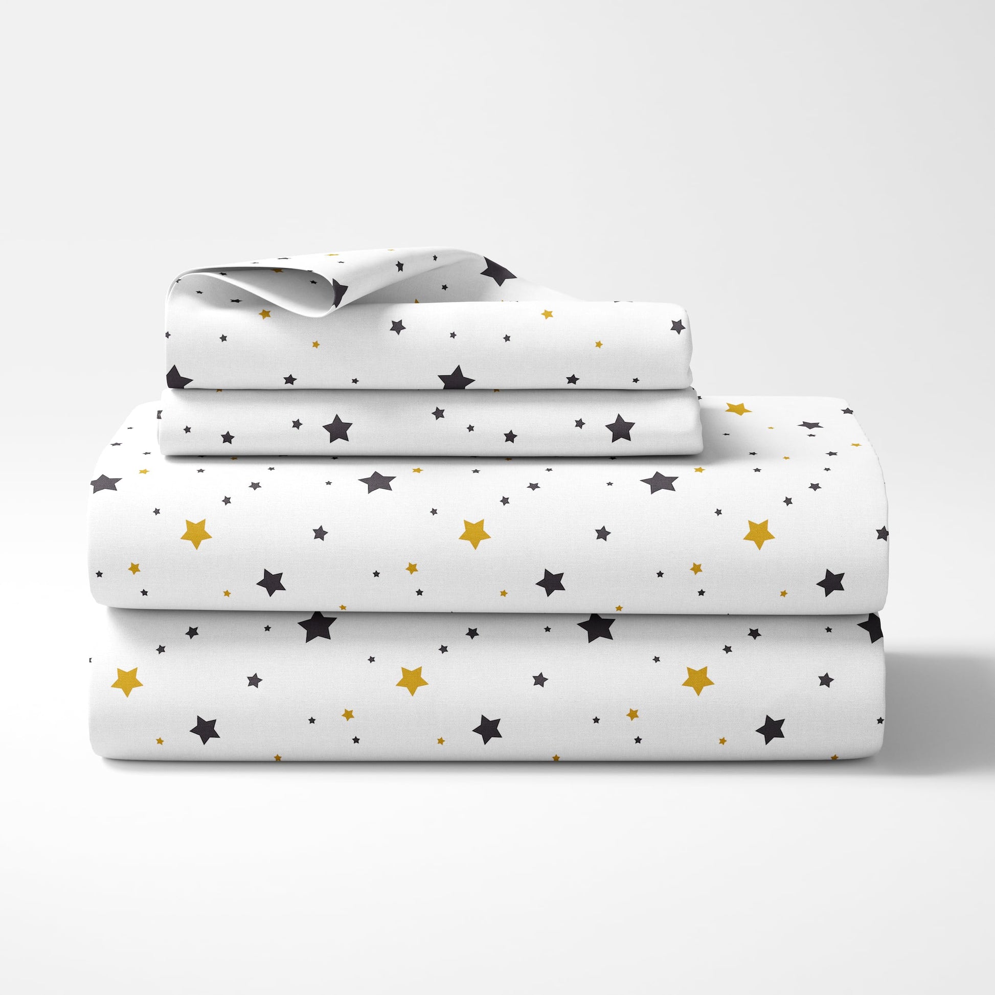 Black & Gold Stars Double Bedsheet - 210 TC 100% Cotton with 2 Pillow Covers (90 x 90 Inches)