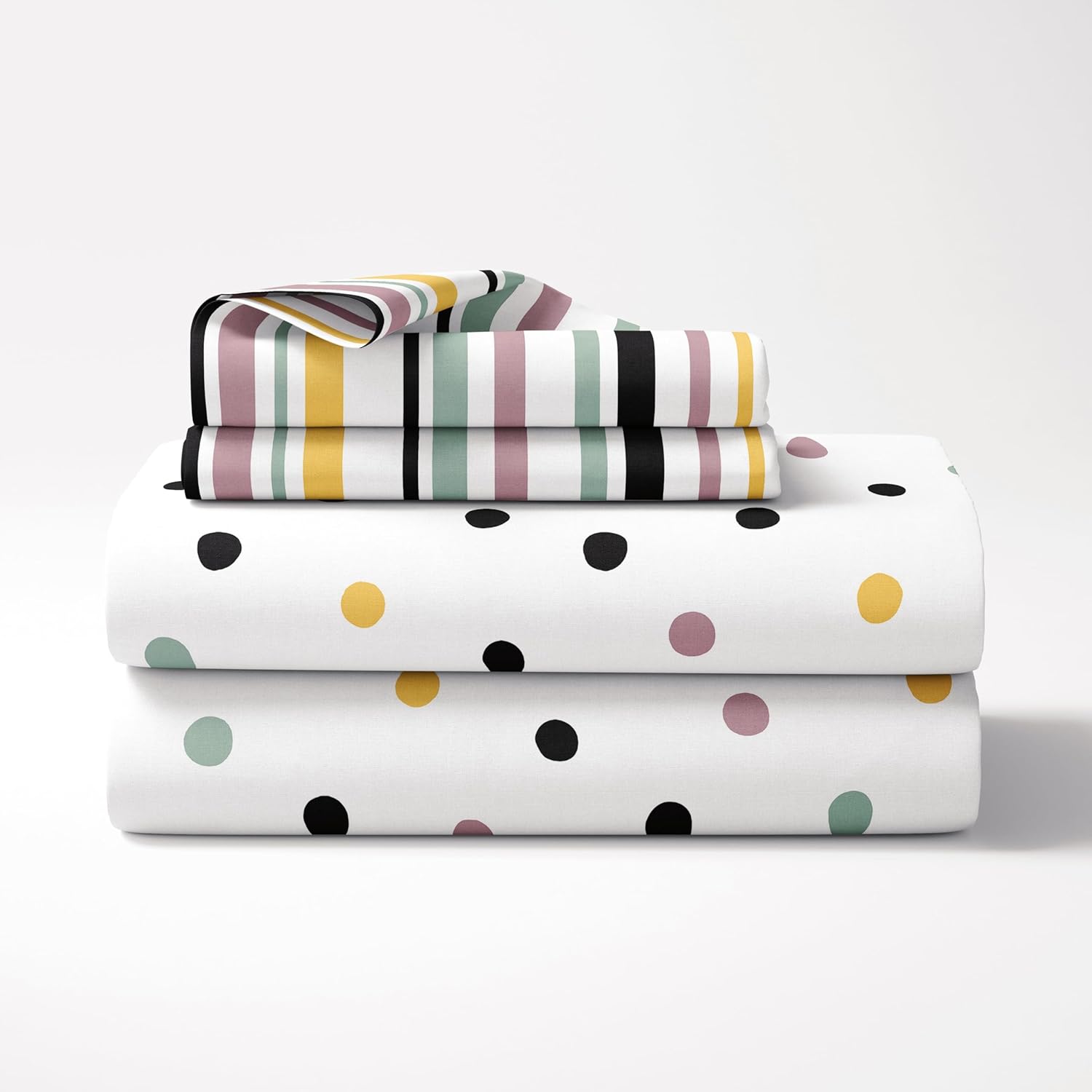 Lemon Drops with Black Polka Dots 100% Cotton Flat Double Bedsheet, 144 TC