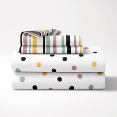 Lemon Drops with Black Polka Dots 100% Cotton Flat Double Bedsheet, 144 TC
