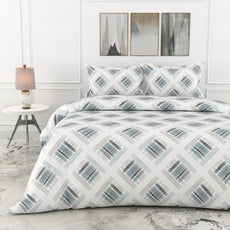 Mist & Charcoal Grid 186 TC Cotton King Size Fitted Bedsheet with 2 Pillow Covers - All-Around Elastic, 78 x 72 Inches