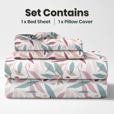 Pink Leaf Whisper Single Bedsheet - 210 TC 100% Cotton with 1 Pillow Cover (58 x 88 Inches)