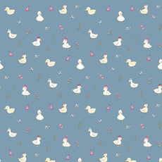 Pastel Blue Duck Party 100% Cotton King Size Fitted Bedsheet with 2 Pillow Covers, 144 TC, 78 x 72 Inches