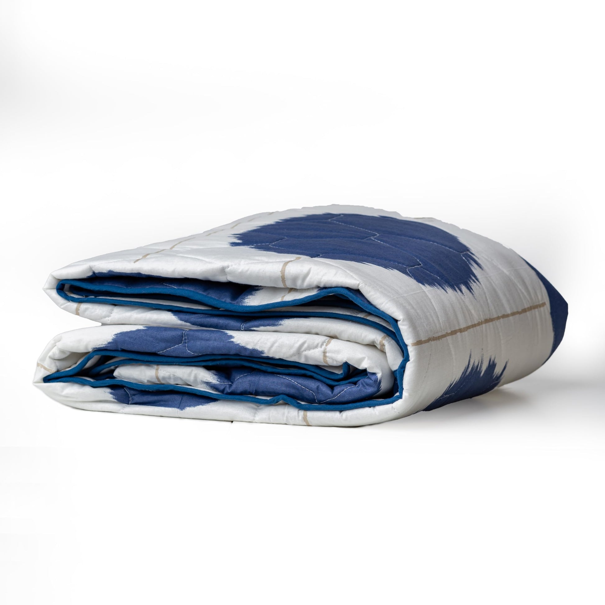 Navy Haze Big Polka Dots 100% Cotton Reversible Comforter for Single Bed | 150 GSM Lightweight Winter Quilt | AC Blanket 54" x 84"