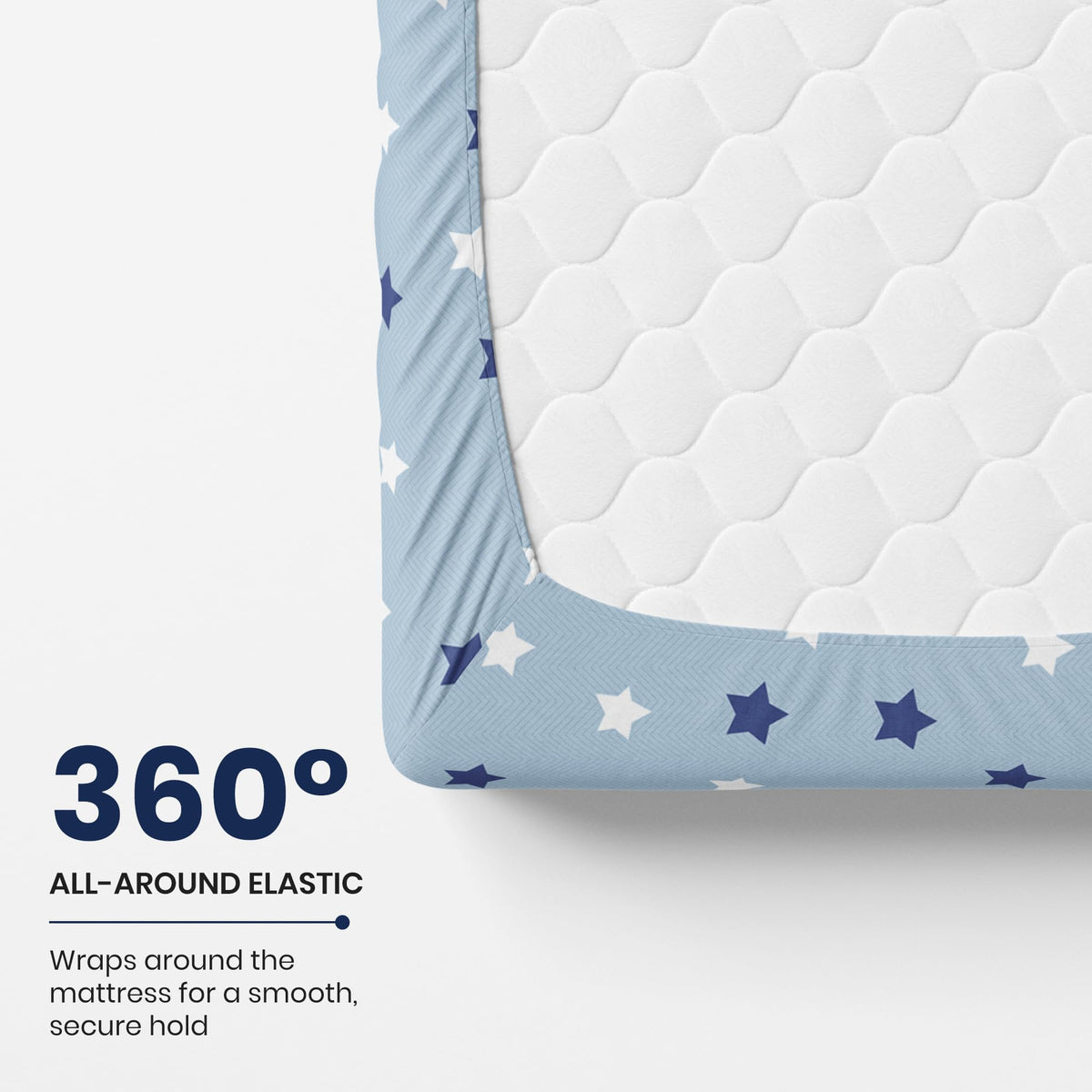 Nile Blue Stars 144 TC 100% Cotton Elastic Fitted Single Bedsheet with 1 Pillow Cover - 78 x 36 Inches