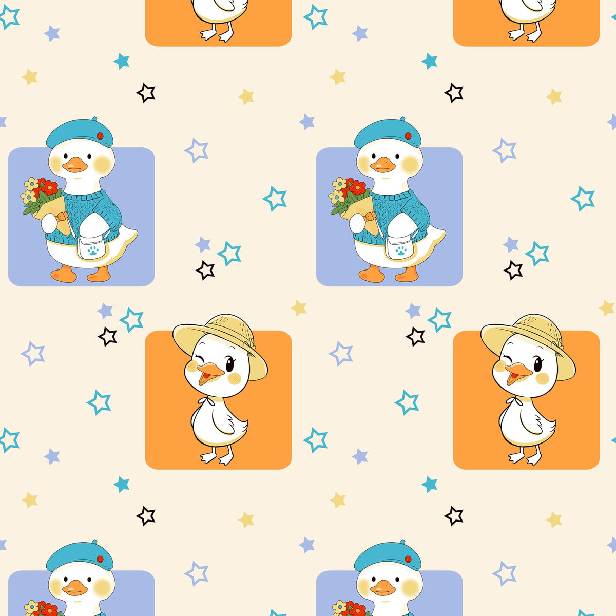 Playful Ducks Door Curtain - Cotton Set of 2 (4 x 7 ft)