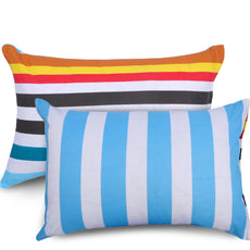 Loreto Cotton Pillow Cover | Multicolor Vibrant Stripes 144 TC Cotton Set of 2 - Soft, Breathable & Durable (17 x 27 Inches)
