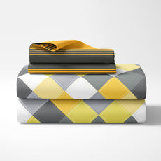 Yellow & Grey Checkered 100% Cotton Flat King Bedsheet, 144 TC