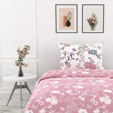 Soft Pink Florals Soft & Breathable 100% Cotton Flat Single Bedsheet, 144 TC