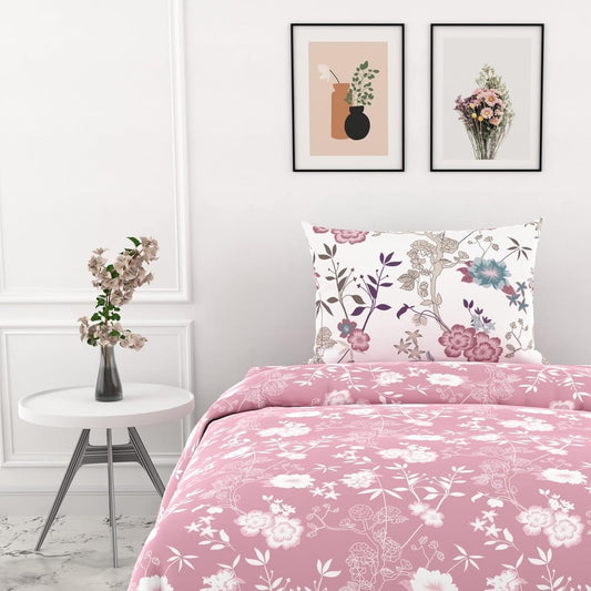 Soft Pink Florals Soft & Breathable 100% Cotton Flat Single Bedsheet, 144 TC