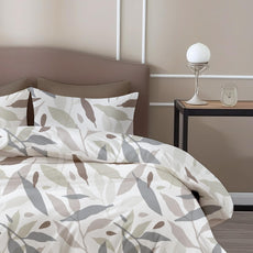 Grey Leaf Double Bedsheet - 210 TC 100% Cotton with 2 Pillow Covers (90 x 90 Inches)