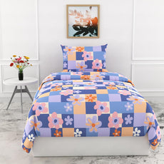 Loreto Cotton Single Bedsheet | Pastel Floral Checkered Soft & Breathable