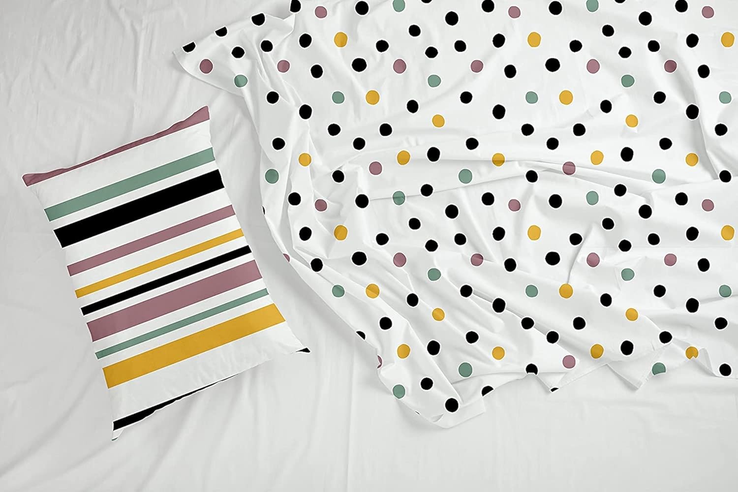 Lemon Drops with Black Polka Dots 100% Cotton Flat Double Bedsheet, 144 TC
