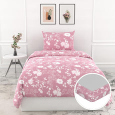Blush Pink Vine Blooms 144 TC 100% Cotton Elastic Fitted Single Bedsheet with 1 Pillow Cover - 72 x 36 Inches