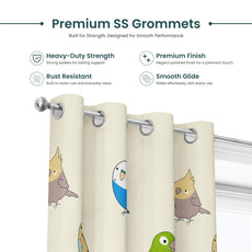 Multicolor Birds Door Curtain - Cotton Set of 2 (4 x 7 ft)