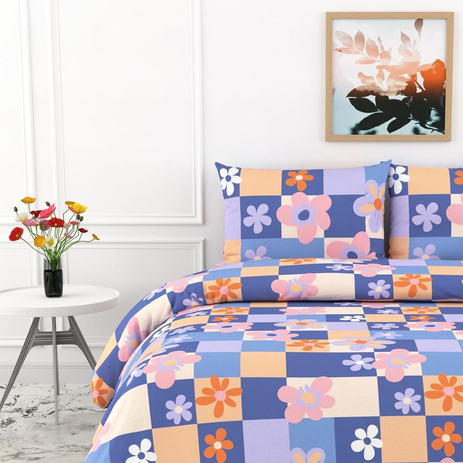 Pastel Floral Soft & Breathable 100% Cotton Flat Double Bedsheet, 144 TC