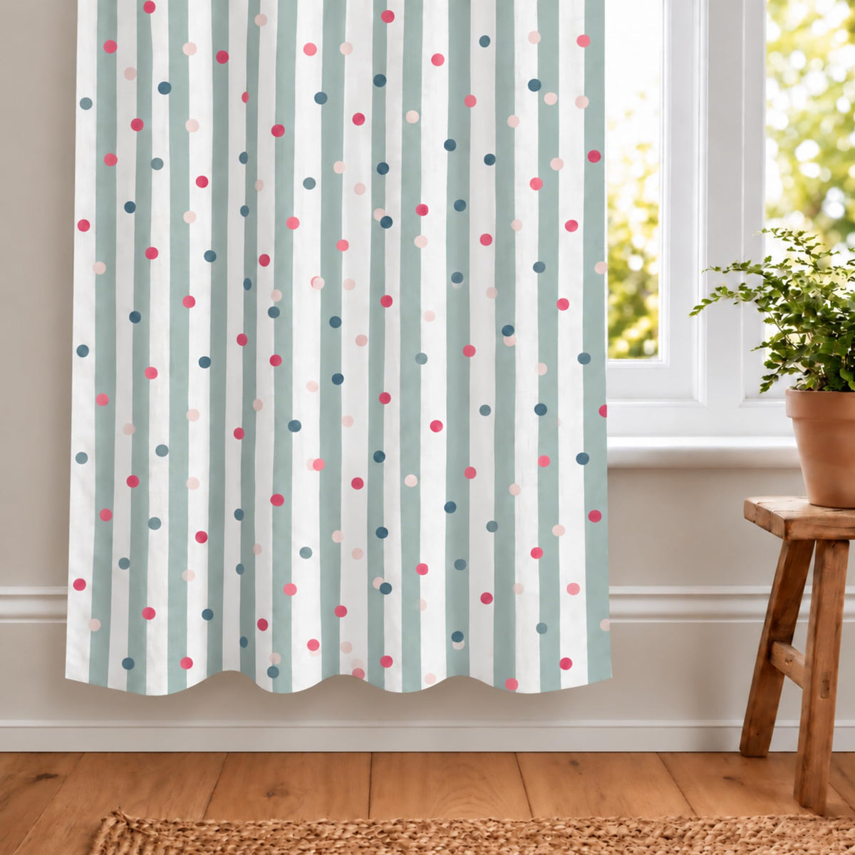 Loreto Sage Pink Confetti Stripes Curtain | Set of 2 | 48 x 60 Inches - main product image