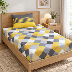 Loreto Cotton Single Bedsheet | Yellow & Grey Checkered