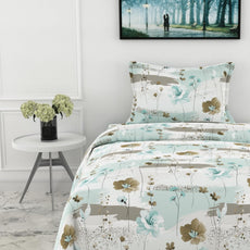 Light Green & Beige Single Bedsheet - 210 TC 100% Cotton with 1 Pillow Cover (58 x 88 Inches)