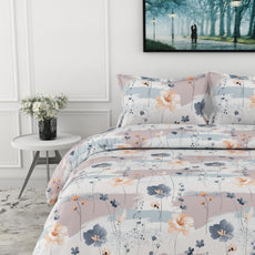Blue & Peach Double Bedsheet - 210 TC 100% Cotton with 2 Pillow Covers (90 x 90 Inches)