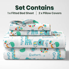 Rainbow Animal Parade 100% Cotton Double Fitted Bedsheet with 2 Pillow Covers, 144 TC, 78 x 60 Inches