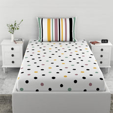 Loreto Cotton Single Bedsheet | Lemon Drops with Black Dots