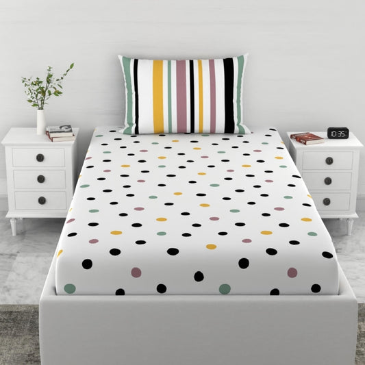 Loreto Cotton Single Bedsheet | Lemon Drops with Black Dots