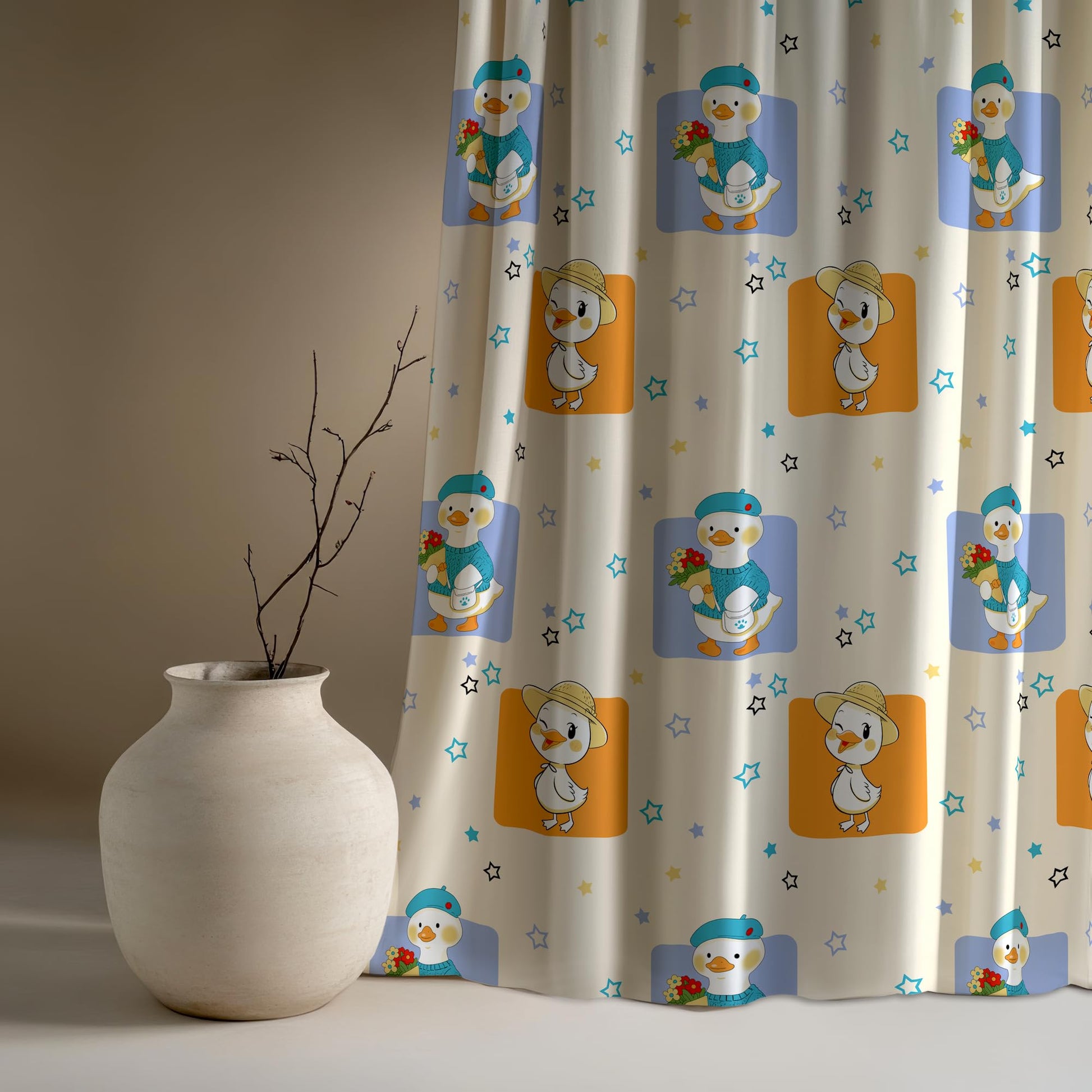 Playful Ducks Window Curtain - Cotton Set of 1 (4 x 5 ft)