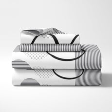 White and Dark Grey Geometric 100% Cotton Flat Double Bedsheet, 144 TC