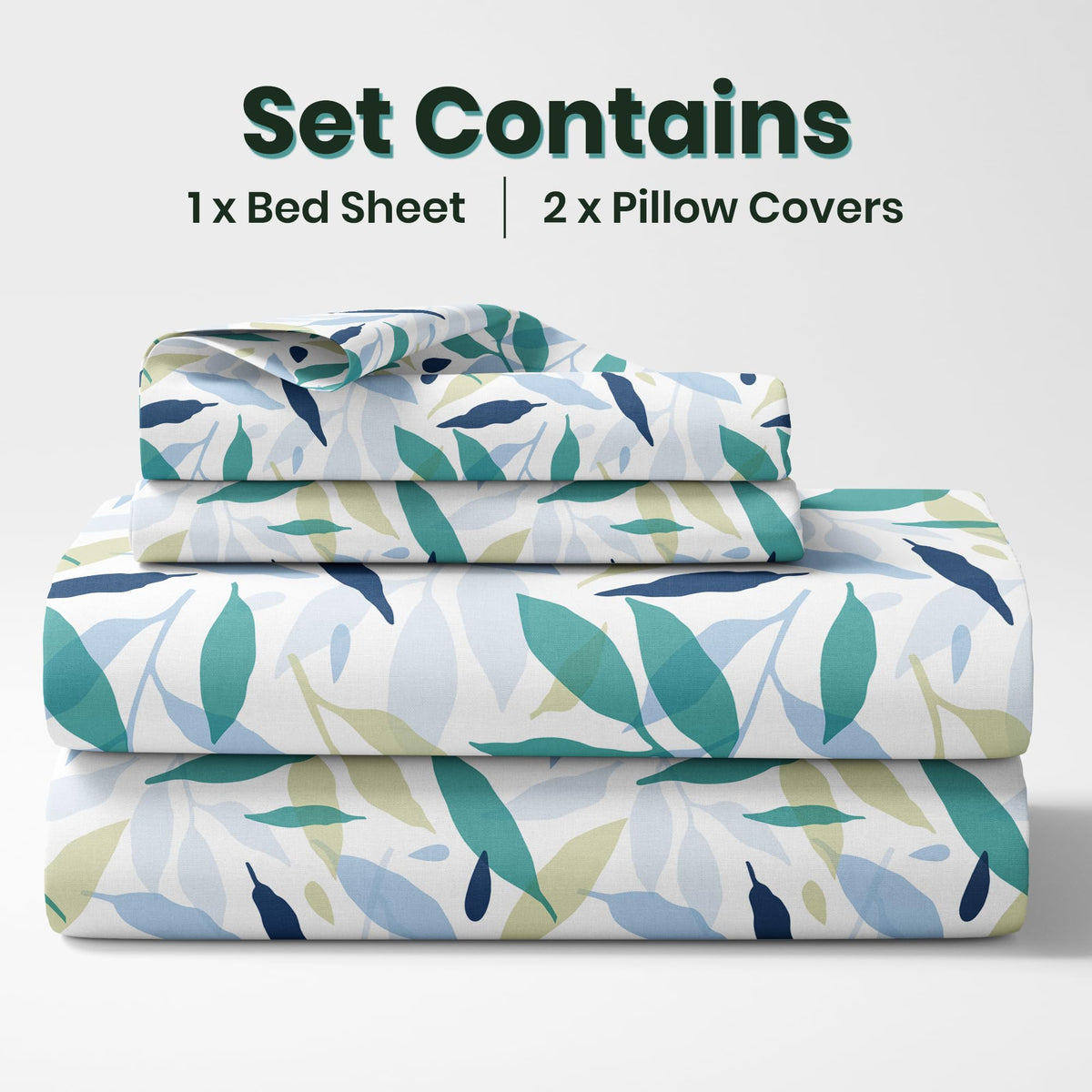 Green Leaf Double Bedsheet - 210 TC 100% Cotton with 2 Pillow Covers (90 x 90 Inches)