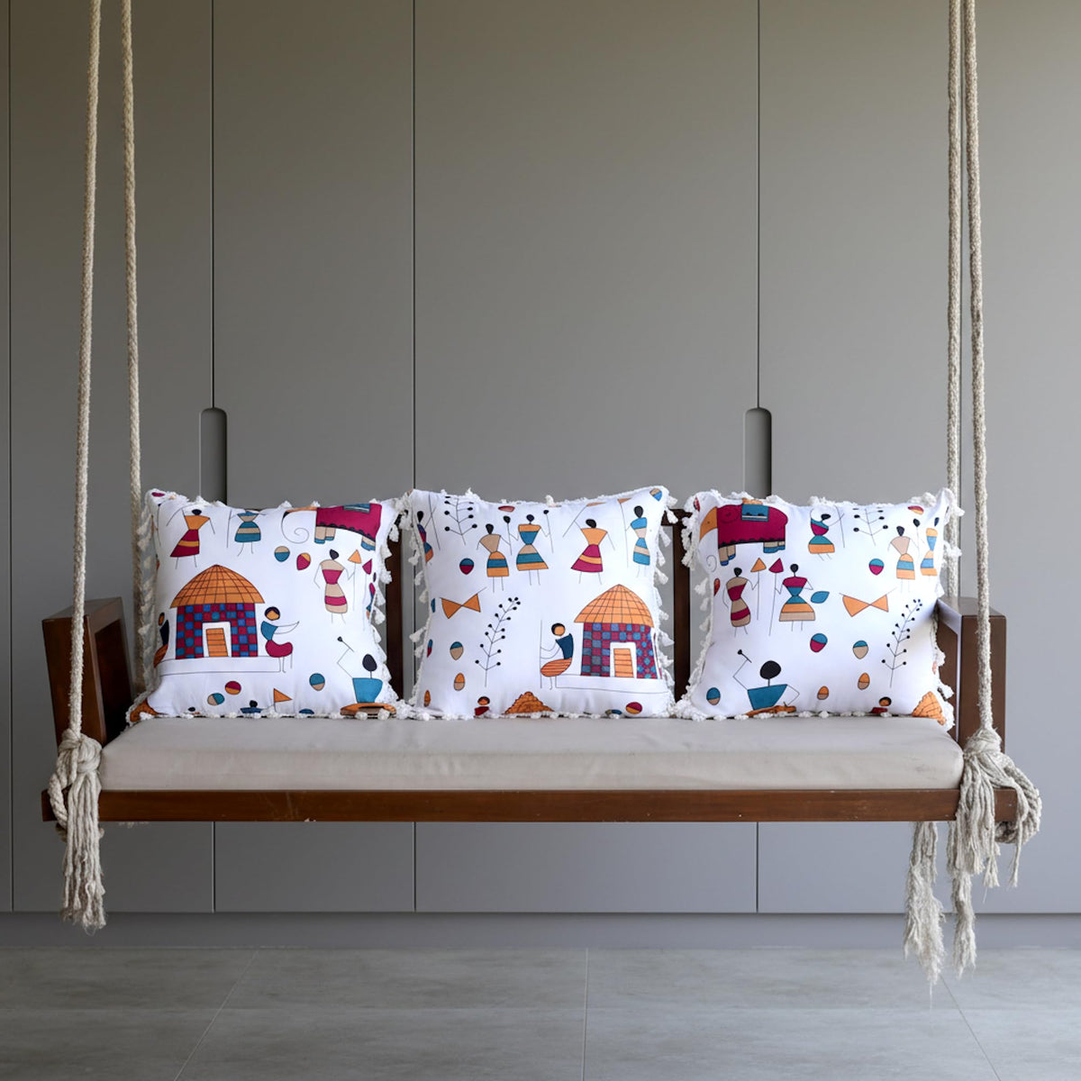 Loreto Tribal Motifs Cotton Cushion Covers | Set of 3 | 16 x 16 Inches - main product image