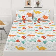 Loreto Cotton Double Fitted Bedsheet | Orange & Mint Alphabet