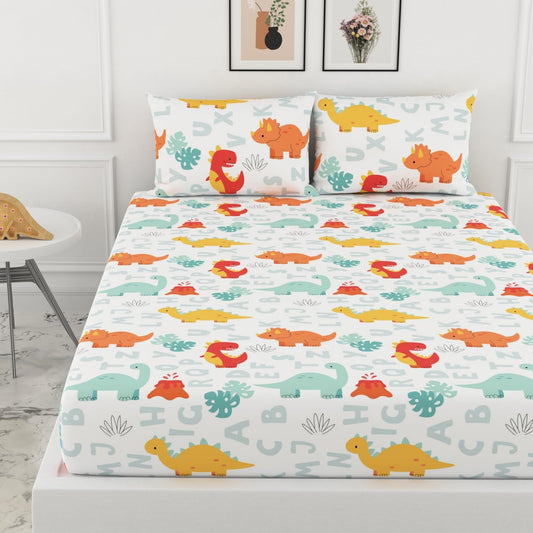 Loreto Cotton Double Fitted Bedsheet | Orange & Mint Alphabet