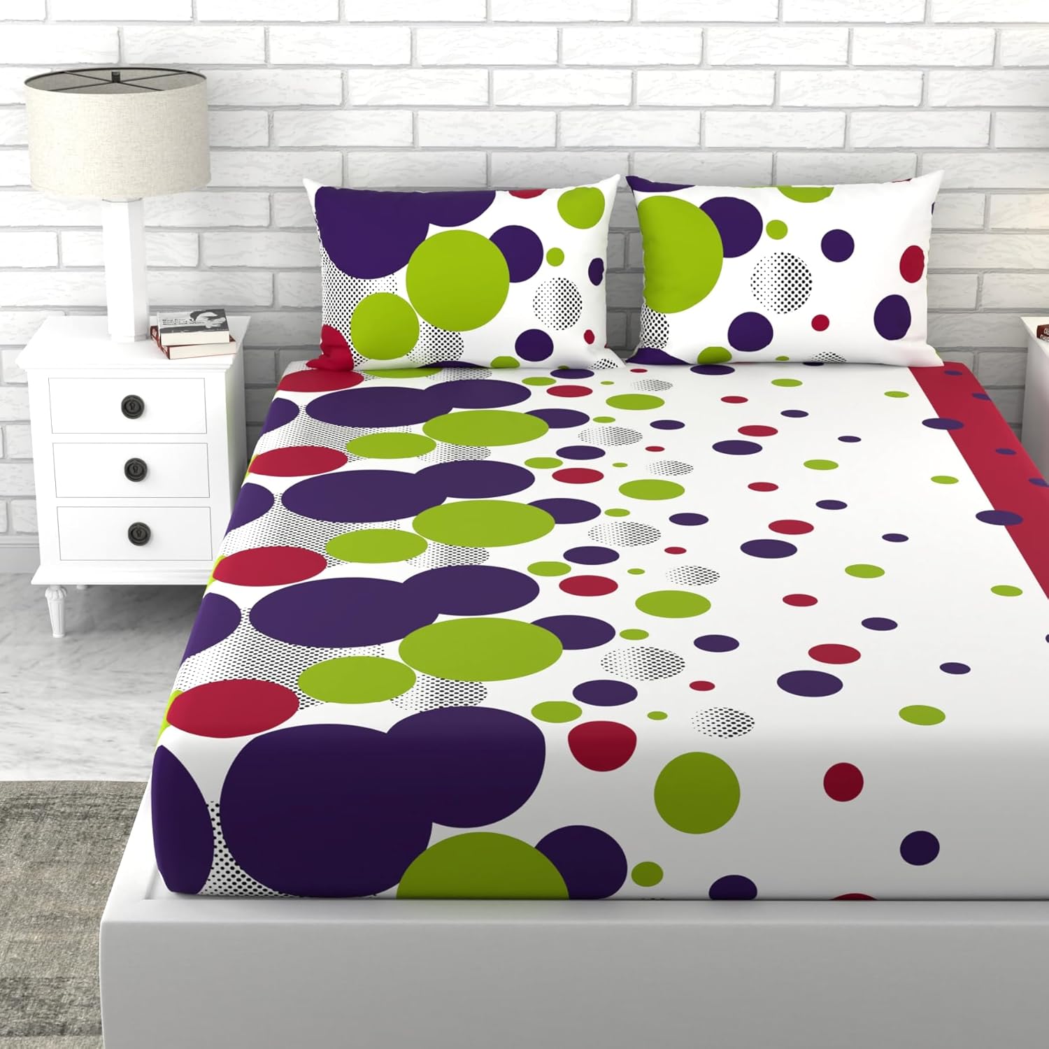 Loreto Cotton Double Bedsheet | Purple Mint Polka