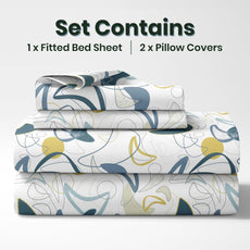 Blue & Olive Waves 100% Cotton Double Fitted Bedsheet with 2 Pillow Covers, 144 TC, 78 x 60 Inches